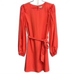Cremeux Women’s Coral Red Knee length  Long Sleeve Dress. Classic and Flowy XS